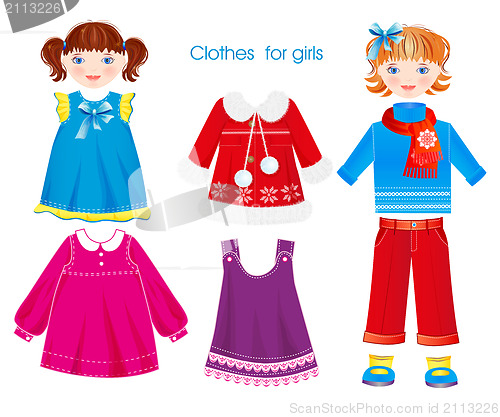 Image of set of seasonal clothes for girls