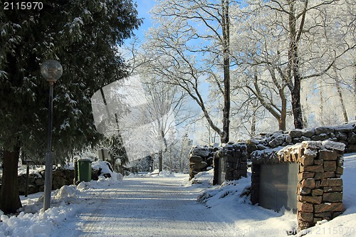 Image of Wintry Path at Uskela Church Cemetery in Salo, Finland