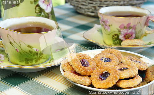 Image of Beautiful old antique tea service in secession style with biscui
