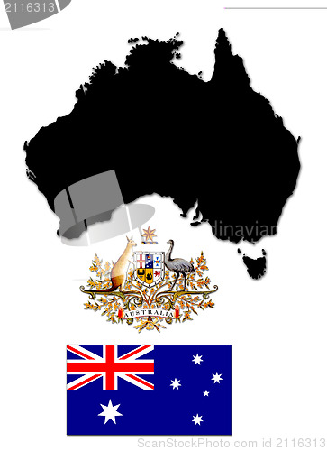 Image of The map, flag and the arms of Australia