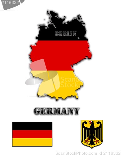 Image of The map, flag and the arms of Germany