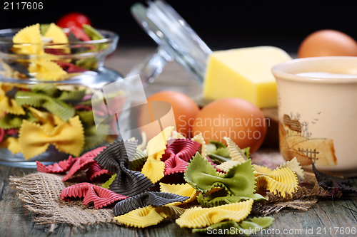 Image of Multi-colored pasta closeup. 