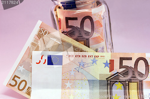 Image of A few of Euro bank notes.