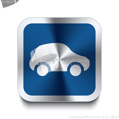 Image of Square metal button - blue car icon