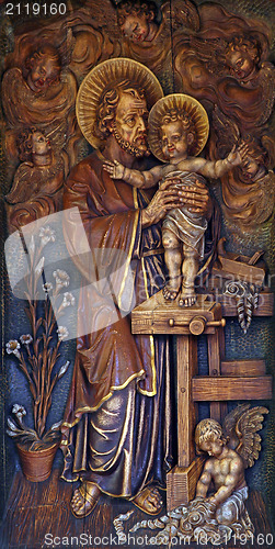 Image of Saint Joseph holding baby Jesus