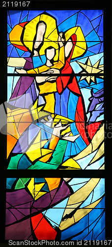 Image of Nativity scene, stained glass