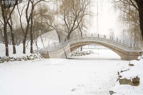 Image of Bridge over frozen river

