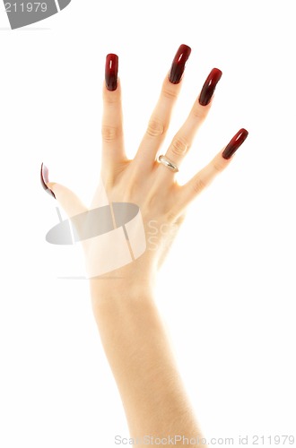 Image of hand with long acrylic nails