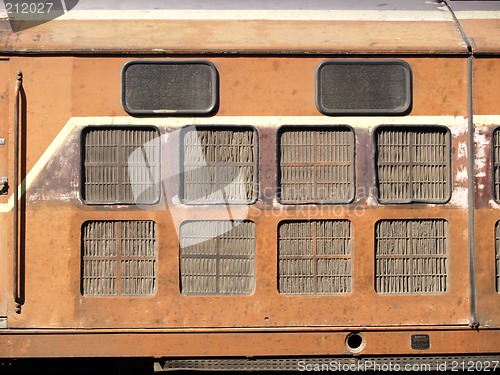 Image of Detail of old, worn railway locomotive