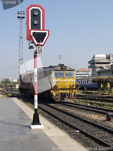 Image of Railway signal and locomotive