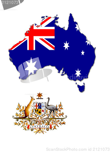 Image of The map, flag and the arms of Australia