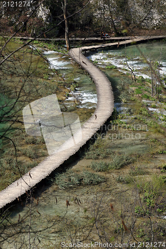 Image of Wooden pathway in Plitvice Lakes national park in Croatia