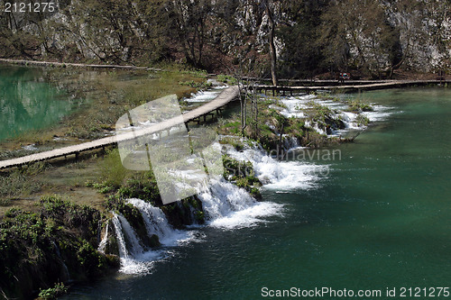 Image of Wooden pathway in Plitvice Lakes national park in Croatia