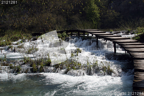 Image of Wooden pathway in Plitvice Lakes national park in Croatia