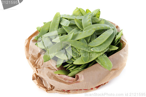 Image of snow peas in paper bag