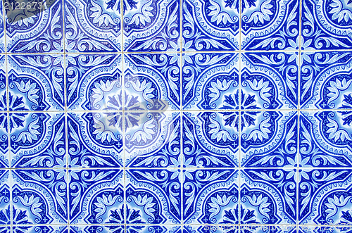 Image of Portuguese blue tiles close-up