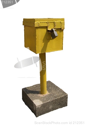 Image of Yellow metal box with padlock