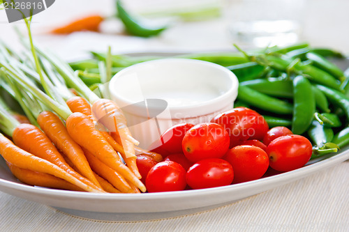 Image of Fresh vegetables with dipping sauce