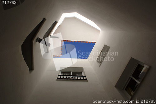 Image of looking up the inside of a tower