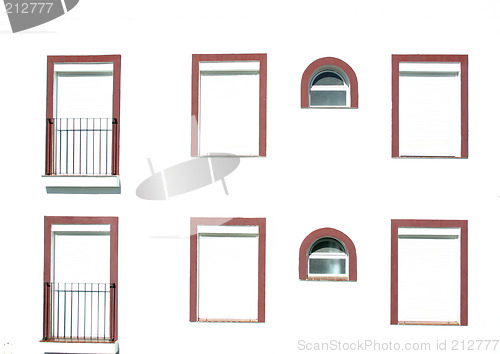Image of windows with red frames