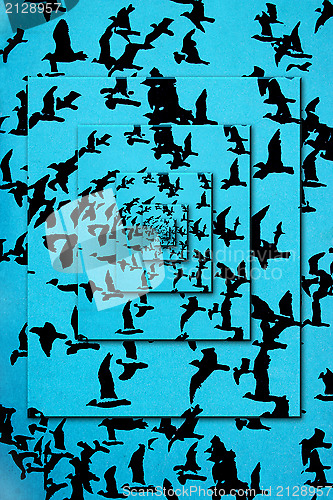 Image of Set of silhouettes of birds on a blue background