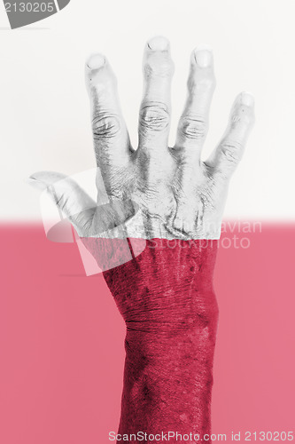 Image of Old hand with flag, European Union, Poland