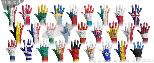 Image of Hands with flag painting of the EU-coutries