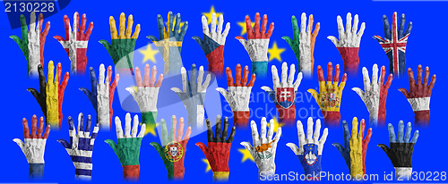 Image of Hands with flag painting of the EU-coutries
