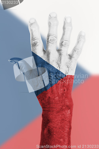 Image of Old hand with flag, European Union, Czech Republic