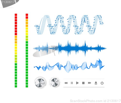 Image of Notes, buttons and sound waves.