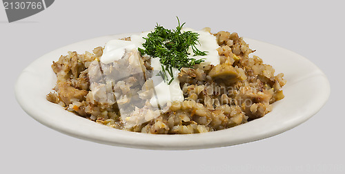 Image of Buckwheat porridge with sour cream and dill