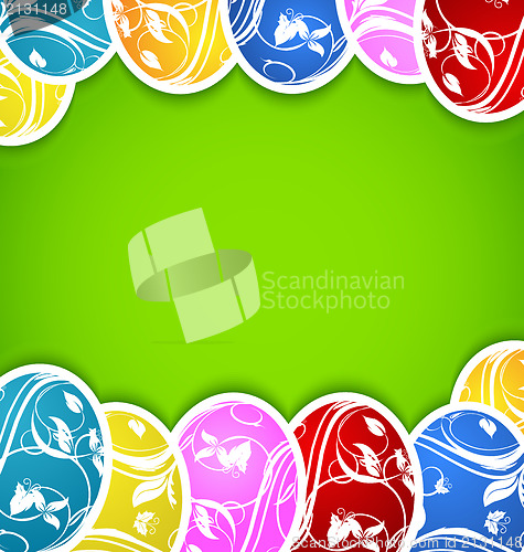 Image of Easter background with set colorful ornate eggs