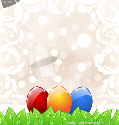 Image of Easter background with colorful eggs 
