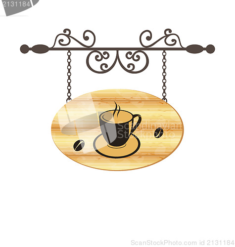 Image of Wooden forging sign with coffee cup