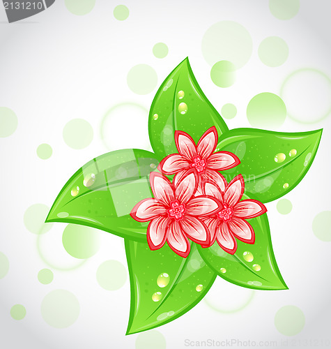 Image of Spring background with flowers and leaves