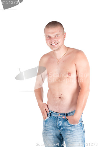 Image of Smiling man with naked torso
