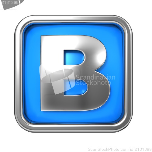 Image of Silver Letter in Frame, on Blue Background.