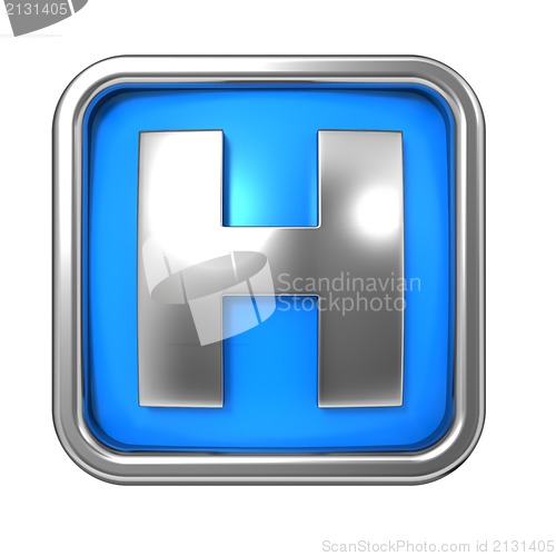 Image of Silver Letter in Frame, on Blue Background.