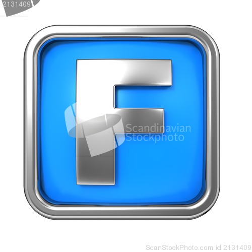 Image of Silver Letter in Frame, on Blue Background.