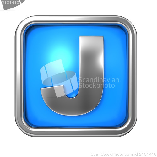 Image of Silver Letter in Frame, on Blue Background.