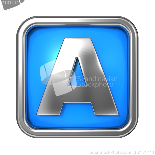 Image of Silver Letter in Frame, on Blue Background.