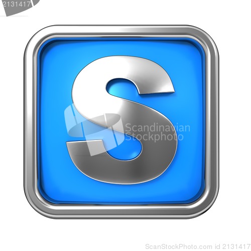 Image of Silver Letter in Frame, on Blue Background.