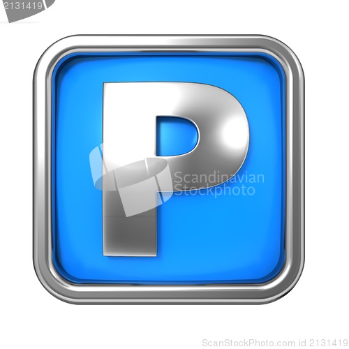 Image of Silver Letter in Frame, on Blue Background.