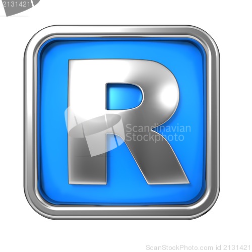 Image of Silver Letter in Frame, on Blue Background.