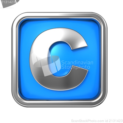 Image of Silver Letter in Frame, on Blue Background.