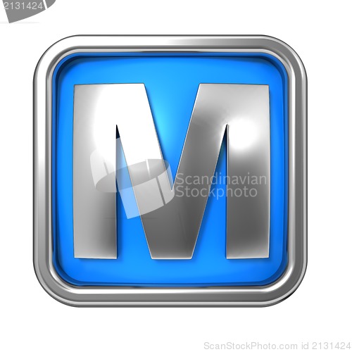 Image of Silver Letter in Frame, on Blue Background.