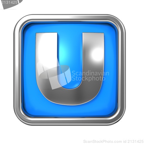 Image of Silver Letter in Frame, on Blue Background.