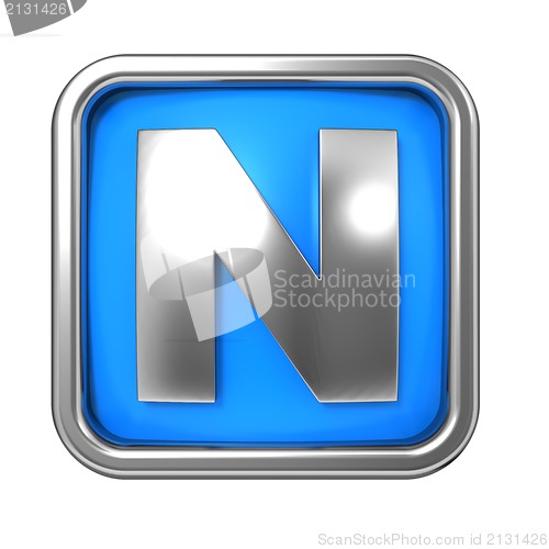 Image of Silver Letter in Frame, on Blue Background.