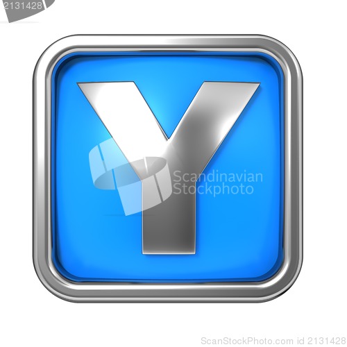 Image of Silver Letter in Frame, on Blue Background.