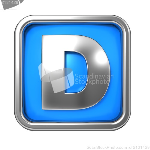 Image of Silver Letter in Frame, on Blue Background.